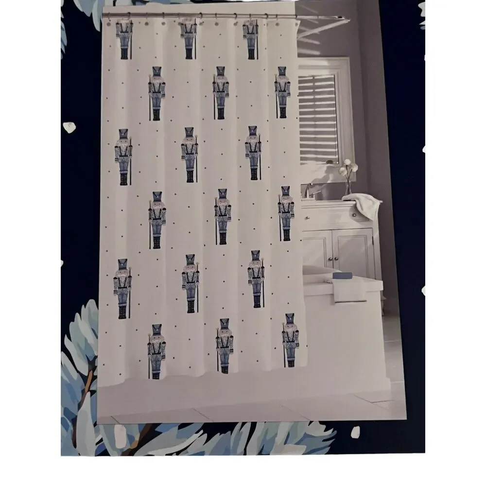 Kassatex 100% Cotton Shower Curtain Holiday Blue And White Nutcrackers - NEW